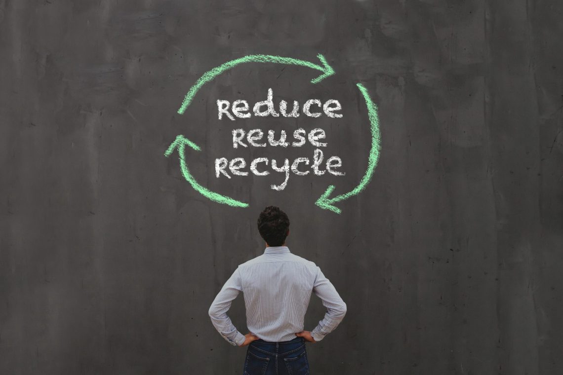 reduce reuse recycle, sustainability concept drawn by chalk