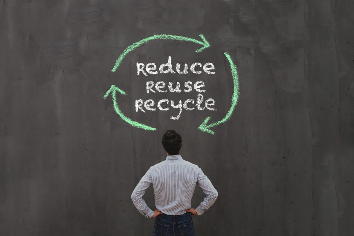 reduce reuse recycle, sustainability concept drawn by chalk